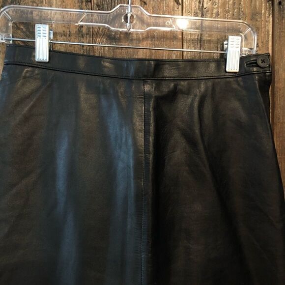Stratege Sz 11/12 Black Leather Mini Pencil Skirt w/Back Kick Slit - Picture 5 of 8